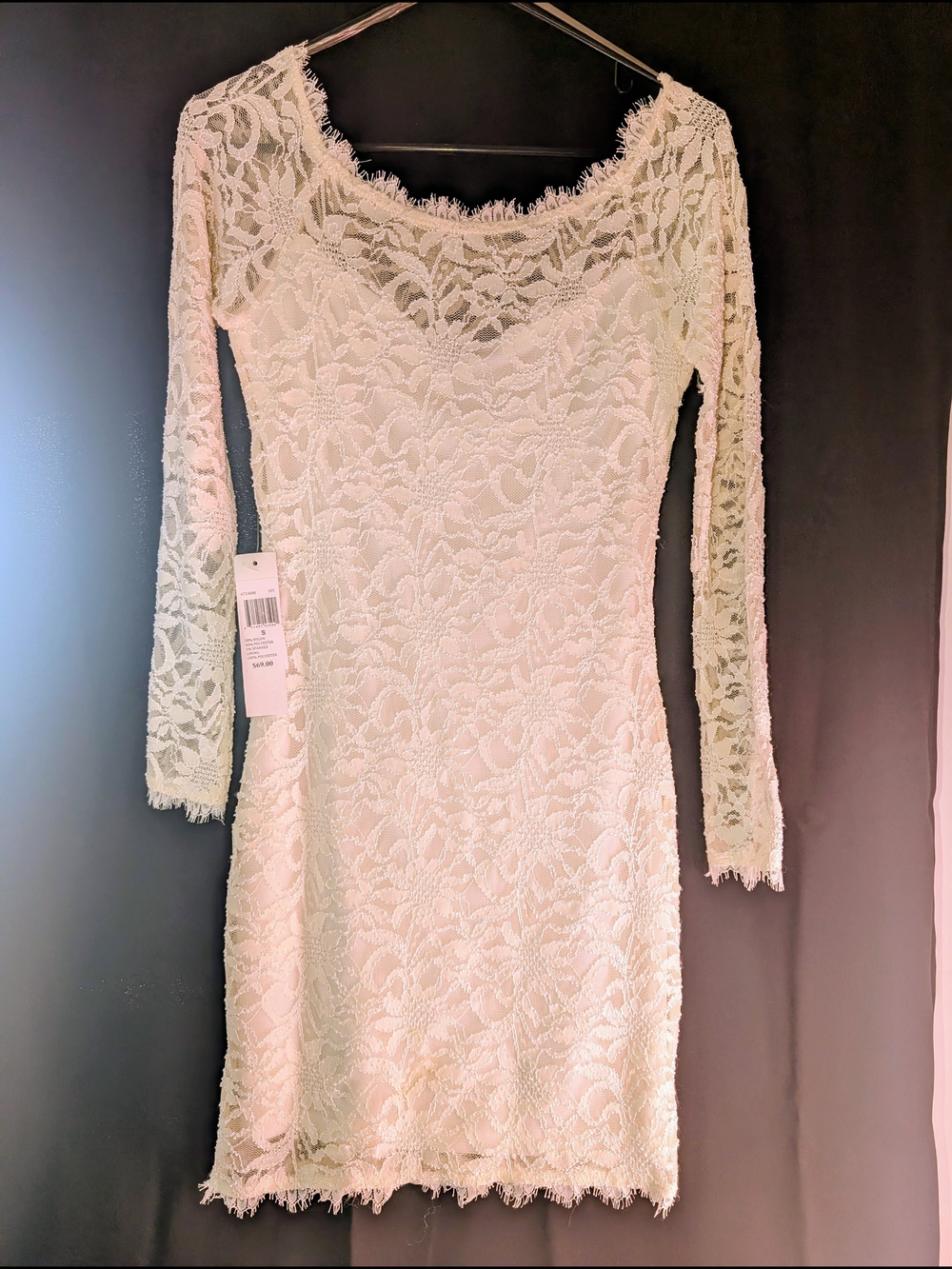 Jump Apparel white long-sleeve lace mini dress. Small NWT
